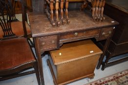A 19th Century oak side table/desk, width approx. 84cm, restoration project