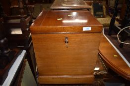 A late 19th or early 20th century mahogany box cellarette having brass handles, approx dimensions