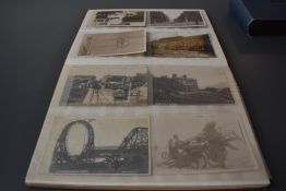 An Album of early Postcards including Military, Real Photos, Street Scenes etc, approx 60 cards