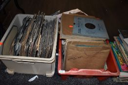 Two boxes containing an assortment of shellac 78s, including easy listening, jazz and big band.