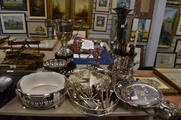 A collection of fine plated wares including candlestick holder, wine cooler , gallery tray and