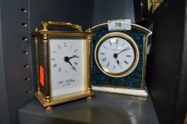 Two clocks of small size a Royal Doulton mantle clock and similar brass cased Wm, Widdop having
