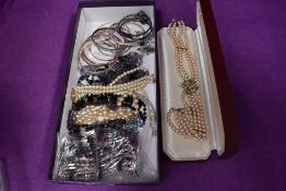 A small selection of costume jewellery including magnetic beads, simulated pearls, bangles etc