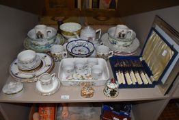 A huge variety of ceramics and a boxed fish knife set ,included are commemorative items and more.