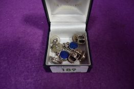 Four pairs of white metal stud earrings stamped 925 of various forms including Lapis Lazuli,