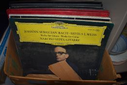A box of predominenty classical vinyl LP records.