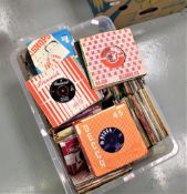 A large box of around two hundred and seventy five singles, 60's and beyond.