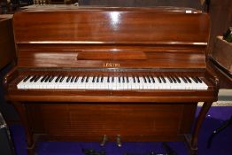 A vintage Lestel upright piano, overstrung in mahogany case, 85 keys