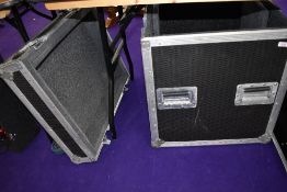 A large wheeled flight case, external dimensions approx. 71x57x85cm