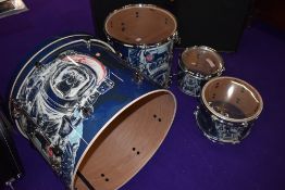 A part set of Pearl Export 'Space Monkey' drums, comprising kick drum (no skins), floor tom and pair