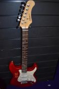 A Legacy electric guitar, Stratocaster shape, with gig bag