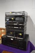 A selection of Technics stackable hi fi units including IMF speakers and Marantz SR4300 amp