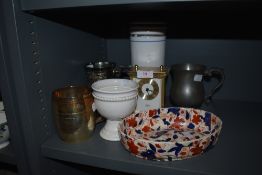 A selection of ceramics and pewter including carriage clock