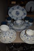 A mixed collection of blue and white china including Danish cups and saucers,large Johnson