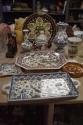 A mixed lot of pottery including Portuguese plates and vases and Limoges lidded pot and vessel.