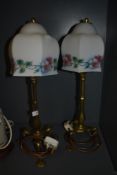 A pair of Pullman railway coach lamps both unmarked but having fastening hole to foot