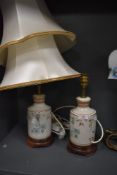 A pair of Kentmere pottery lamps with silk shades