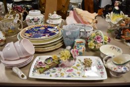 A mix of ceramics including three Tuscan cups and four saucers in pink, A Copeland Spode sugar