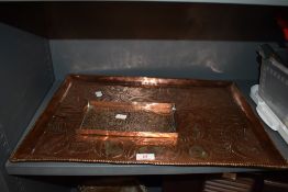 Two arts and crafts trays, one school of arts, both having extensive embossed