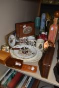 A varied lot containing coronation items, vintage wooden boxes,one having inlaid detailing, two snow