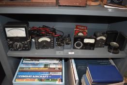 A collection of electrical equipment including Ferranti Radiometer in box and similar.