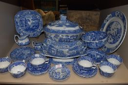 A collection of blue and white ware, a lot being Spode cups and saucers, jugs,bowls and plates, a
