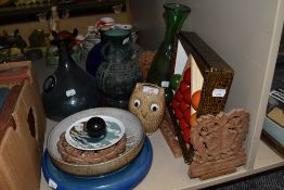 A selection of ceramics and curios including Carltonware and coloured bottles