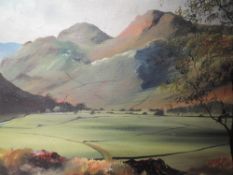 An oil painting on board, S J Bottomley, Langdales, Lake District, signed and dated 1960, 45 x 72cm,
