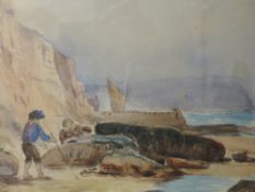 A watercolour, F Hargreaves, coastal landscape, signed, 24 x 35cm, framed and glazed, and an oil