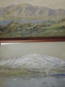 A watercolour, Arthur Severn, snow on Coniston Old Man, attributed verso, 34 x 49cm, framed and