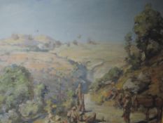 An oil painting, Denovan Adam, Macedonia Varda front, signed and attributed verso, 40 x 50cm, framed