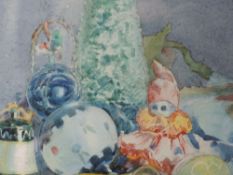 A watercolour, Arthur Bracken, Christmas Decorations, signed and attributed verso, 20 x 26cm, framed