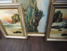 A pair of oil paintings, The Restless Tide, and a Golden Sunset, 60 x 39cm, framed, and an oil