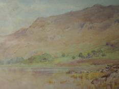 A watercolour, Cuthbert Rigby, Blea Tarn, Langdale, signed and attributed verso, 16 x 24cm, framed