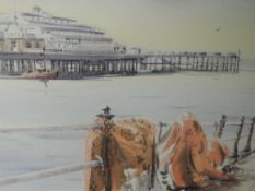 A watercolour, C Pickering, seaside pier, signed, 25 x 34cm, framed and glazed