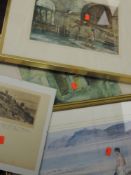 A pair of prints after W Russell Flint, cloisters, 23 x 33cm, framed and glazed, a similar print