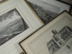 An engraving, The South East View of Cartmel Priory, 1727, 18 x 37cm, an engraving, Kirkby