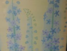 Three textile prints, after Margaret Wilmot, still life, inc Delphiniums, each 93 x 45cm
