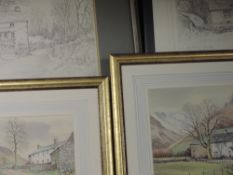 Two sketches, Neil Taylor, farmsteads, signed, one dated 1975, 25 x 35cm, framed and glazed, and two