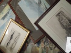 A selection of decorative prints and etchings, inc Coniston, 20 x 26cm, framed and glazed