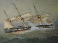 A watercolour, Joseph Higgins Barker, galleon in royal seas, attributed verso, 21 x 41cm, framed and