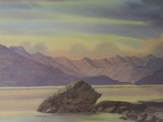 A pair of prints, after Neil J Barlow, Beinn Eighe and The Cuillin, 30 x 53cm, framed and glazed