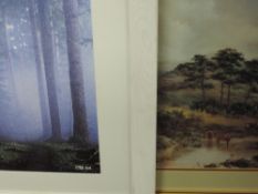 A print after GBB, trees, 42 x 31cm, framed and glazed, and a print, highland cattle, 39 x 54cm,