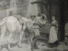 An engraving, after Messonier, tavern scene 1865, signed Abel Mignon, and dated 1905, 40 x 50cm,