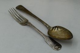 A Georgian Scottish silver table spoon of Old English form bearing monogram to terminal, Edinburgh