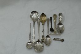 A selection of HM silver and white metal spoons stamped sterling/925 including souvenir, salt,