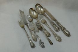 A small selection of HM silver and white metal flatware of assorted designs, approx 292g