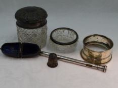 A small selection of HM silver and white metal including a cased Victorian silver thimble of