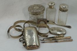 A selection of HM silver and white metal stamped sterling including dressing table pots, butter