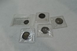 Five Hammered Silver Coins, an unknown possibly European Coin, a Scottish Alexander III Penny, a